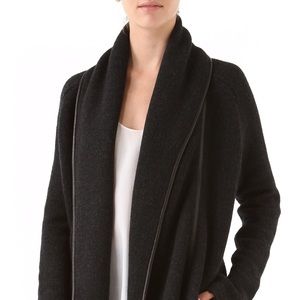 vince dark gray car coat with leather trim